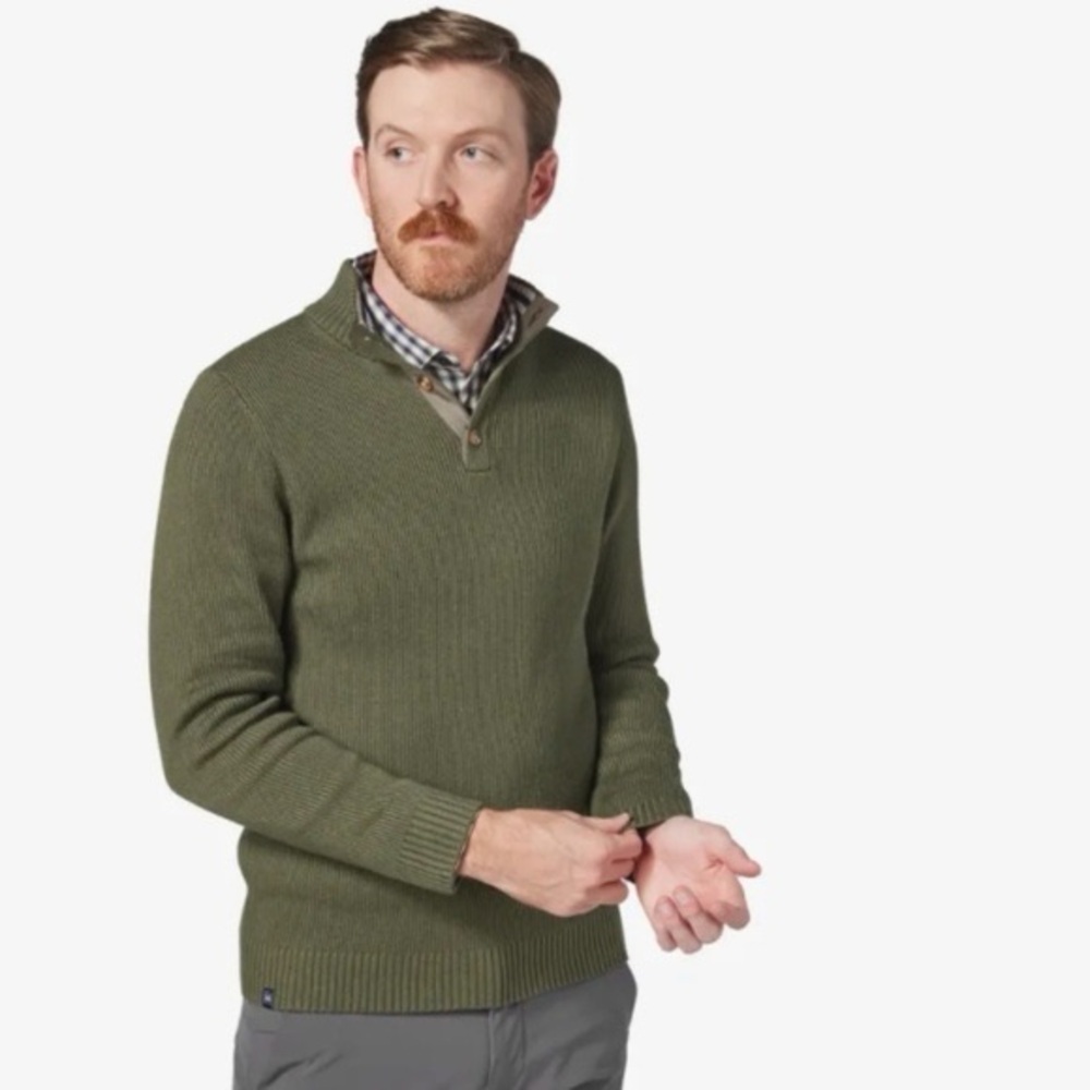Mizzen+Main Cassady Mock Neck Henley Men’s Sweater Dark Green
